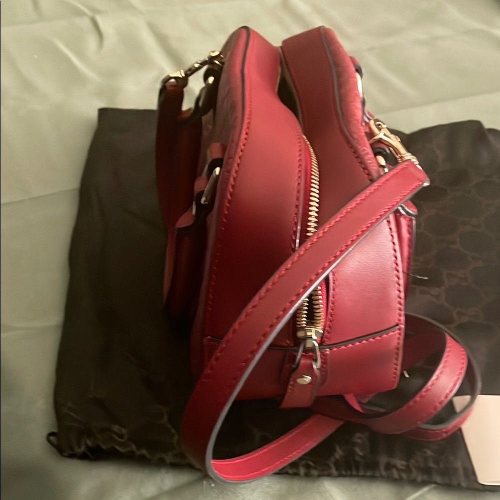 Gucci Red Satchel With Embossed Pattern And Gold … - image 6